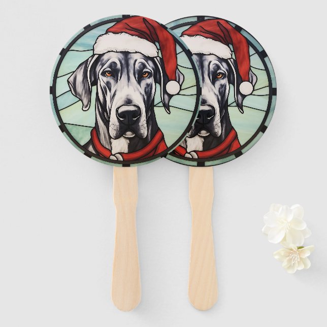 Éventail Grand Dane Vitrail Noël (Devant et derrière)