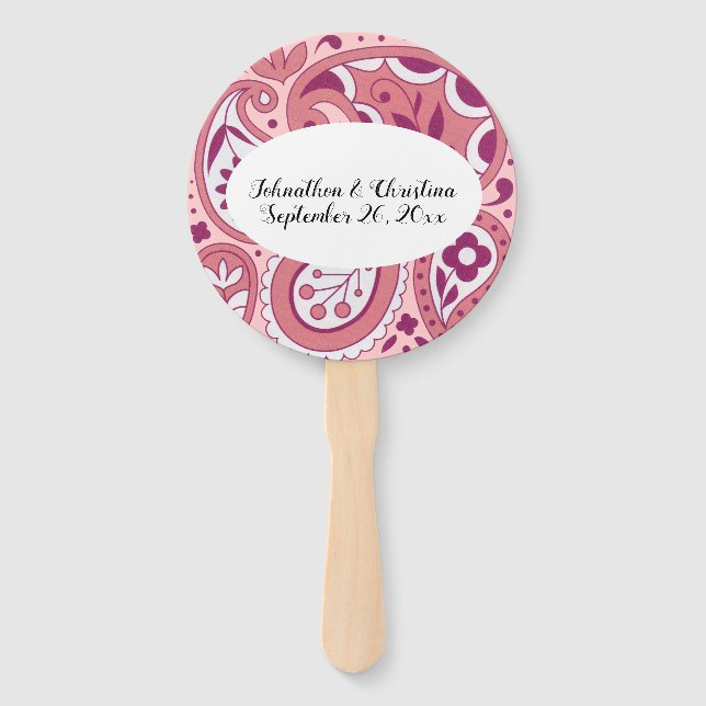 Éventail Gras Rose Blanc Paisley Design Tear Drop Oval (Devant)