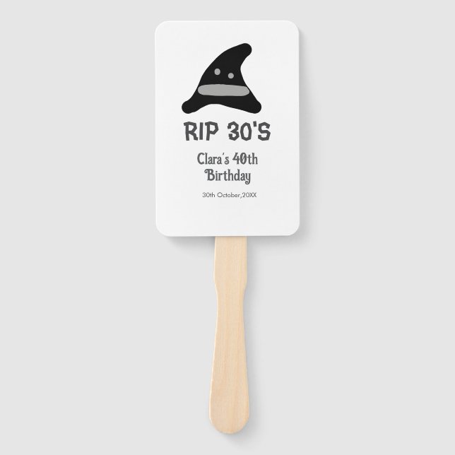 Éventail Gray black RIP 30's 40th birthday witch hat hallow (Devant)