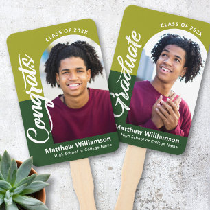 Éventail Green Congrats Grad 2 Photo Arche Bold Script Retr