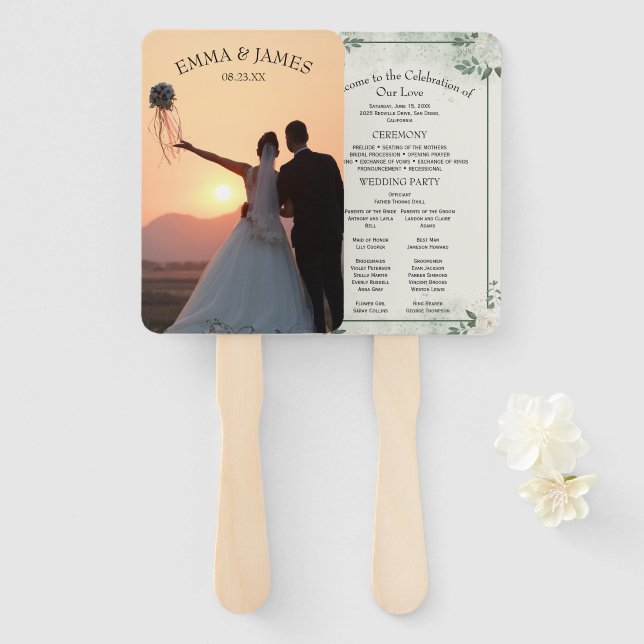 Éventail Green Modern Wedding Programme Invitation (Devant et derrière)