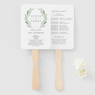 Éventail Green Olive Branch Wreath Rustic Wedding Programme