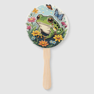 Éventail Grenouille avec Fleurs et Papillons