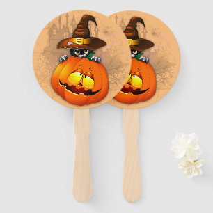 Éventail Halloween Cute Kitty Witch et ami Citrouille