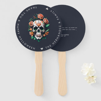 Éventail Halloween FLORAL SKULL Nom de famille Personnalisé