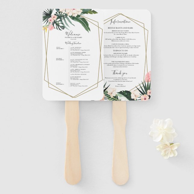 Éventail Heekend Mariage Horaire Tropical Floral Géométriqu (Devant et derrière)