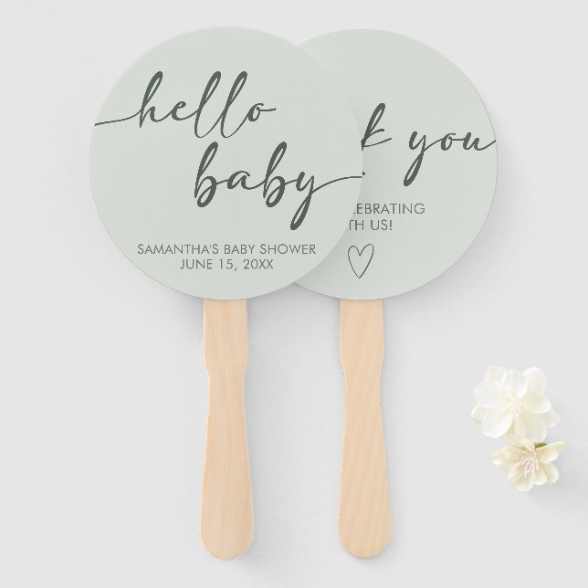 Éventail Hello Baby Minimalist Baby Shower (Devant et derrière)