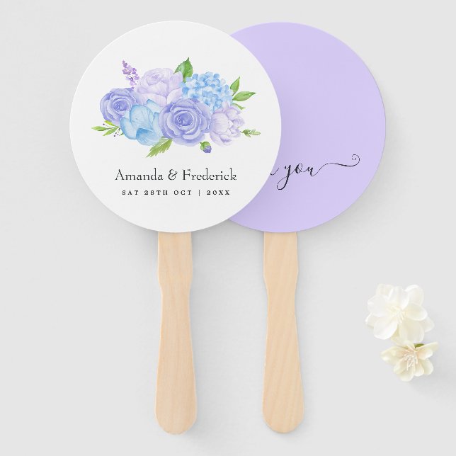 Éventail Hydrangea Blue et Lavender Mariage clair (Devant et derrière)