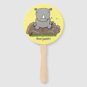 Éventail Illustration d'un petit rhinocéros