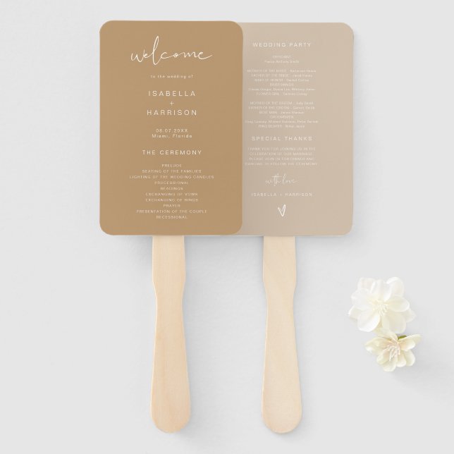 Éventail INDIE Bohemian Earth Toned Beige Wedding Programme (Devant et derrière)