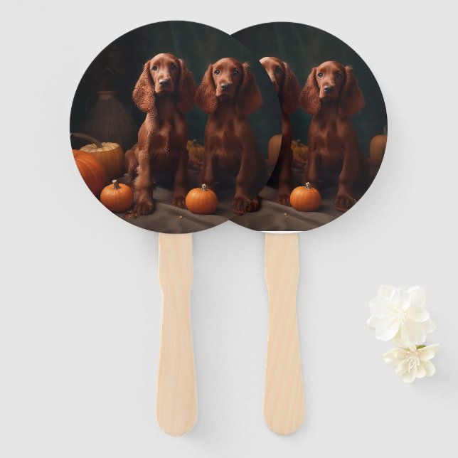 Éventail Irlandais Red Setter Chiot Automne Citrouille de p (Devant et derrière)