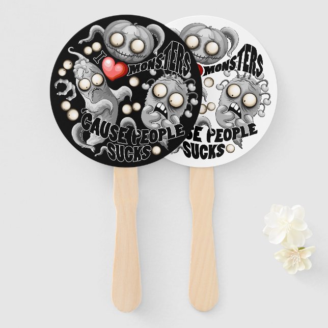 Éventail J'aime les monstres parce que les gens aiment les  (Devant et derrière)