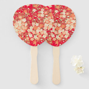 Éventail Japonais Floral Cerisier Fleur Rouge Or