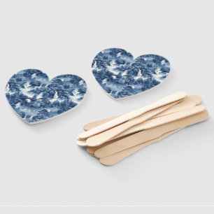 Éventail Jardin d'eau japonais en porcelaine blanche bleue