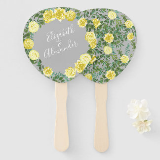 Éventail Jaune et gris Vintage Élégant Mariage floral