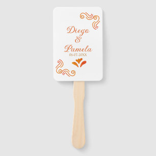 Éventail jaune orange rustique nom de couple de mariage esp