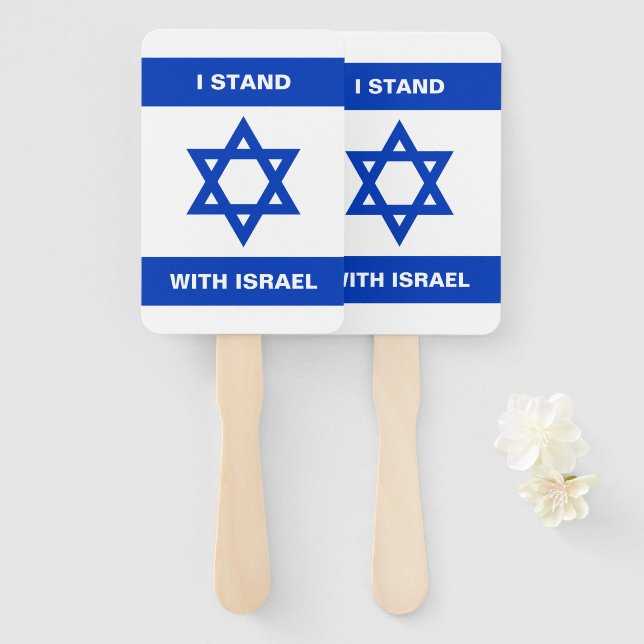 Éventail Je suis debout avec Israël texte coutume drapeau I (Devant et derrière)