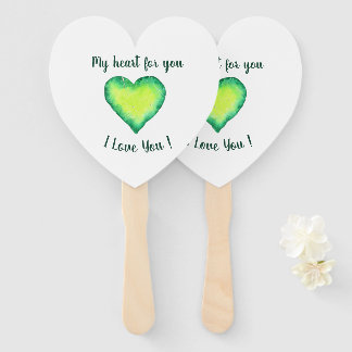 Éventail Je t'aime Mignonne Vert et Bleu Saint Valentin