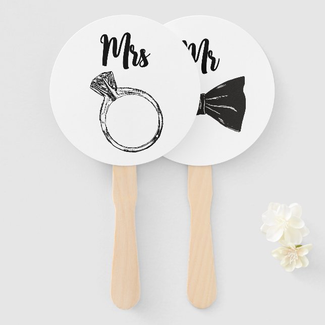 Éventail Jeux Mariages chic Black & White Bride ou Groom (Devant et derrière)