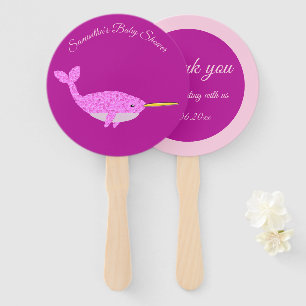 Éventail Joli bébé rose fille Narwhal Baby shower personnal