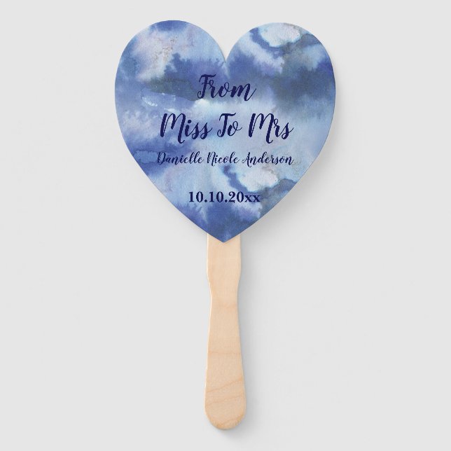 Éventail Joli bleu Ombre Aquarelle Wedding shower Chic (Devant)