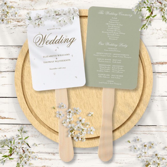 Éventail Joli programme de mariage floral en fleurs blanche (Pretty Floral White Blossom Wedding Program Hand Fan)