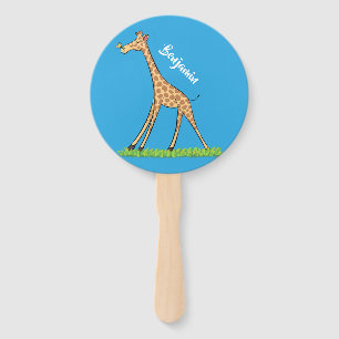 Éventail Jolie girafe avec dessin animé de papillon