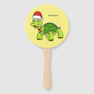 Éventail Jolie tortue en chapeau de Père Noël