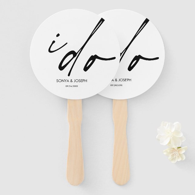 Éventail Jour de Mariage Élégant Script "I Do" Ventilateur  (Devant et derrière)