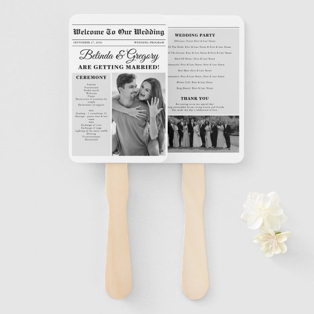 Éventail Journal de mariage amusant photo noir et blanc pro (Devant et derrière)