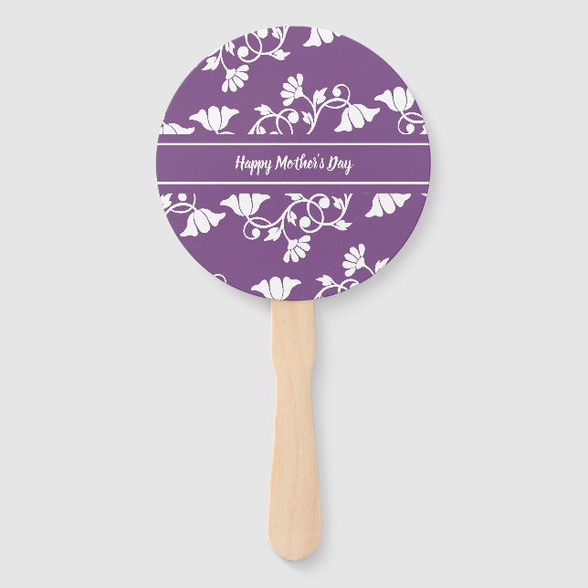 Éventail Joyeuse Fête des Mères Purple et Blanc motif flora (Devant)