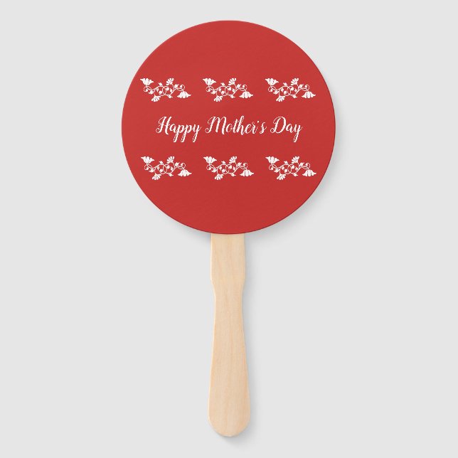 Éventail Joyeuse fête des mères rouges et blanches (Devant)