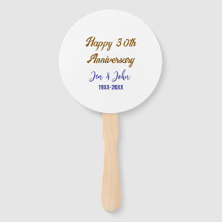 Éventail Joyeux 30e anniversaire de mariage royal bleu or s