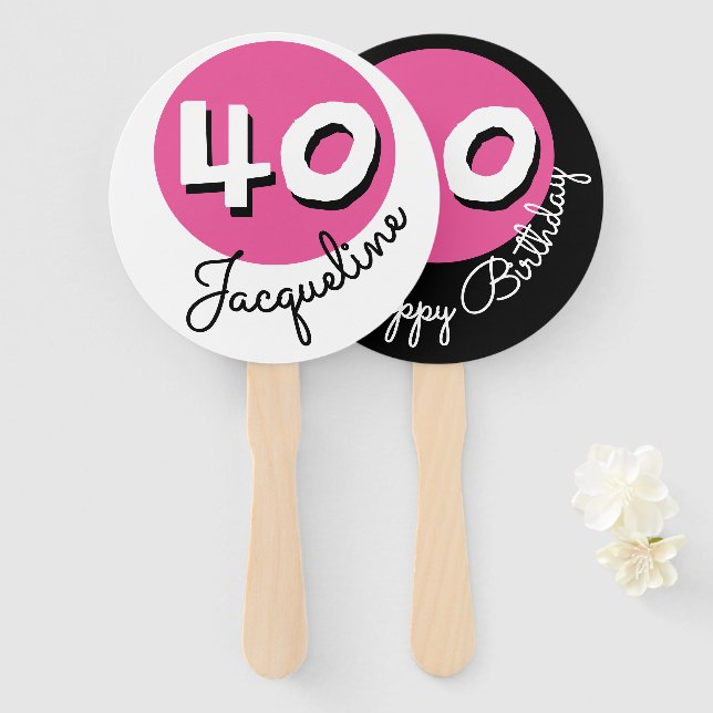 Éventail Joyeux Anniversaire 40ème Rose Nom personnalisé Fa (Devant et derrière)