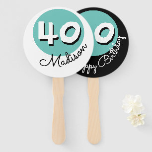 Éventail Joyeux anniversaire 40ème Turquoise Nom personnali