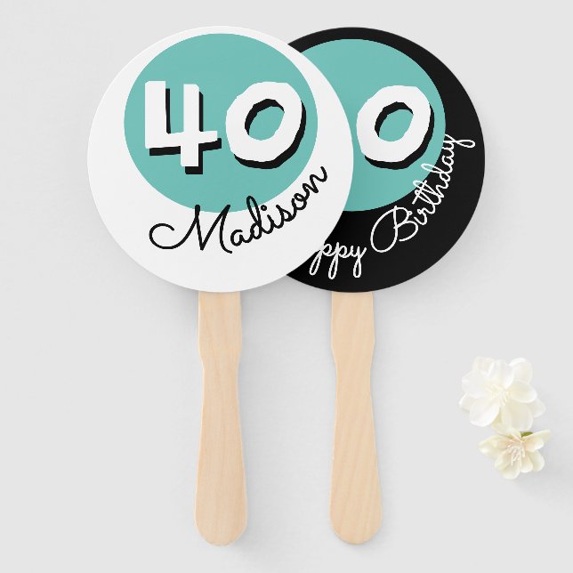 Éventail Joyeux anniversaire 40ème Turquoise Nom personnali (Devant et derrière)