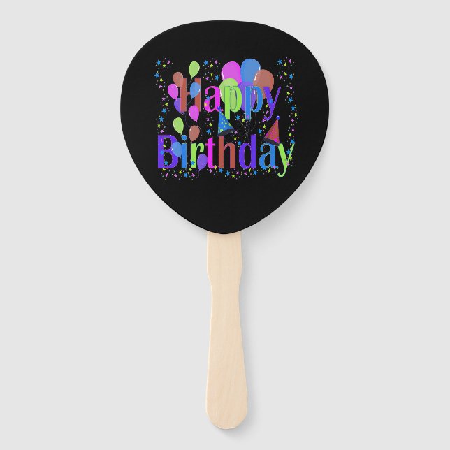 Éventail Joyeux anniversaire avec ballons (Devant)