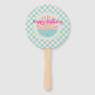 Éventail Joyeux Anniversaire Bleu Gingham Carreaux À Carrea