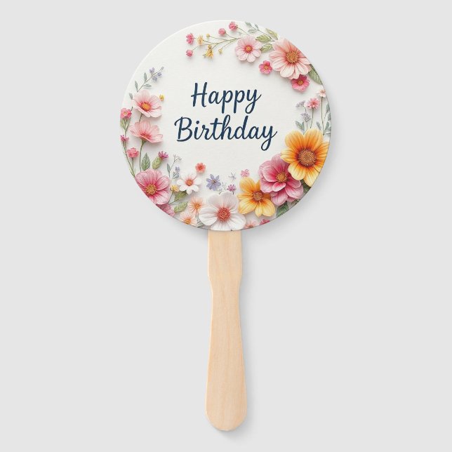 Éventail Joyeux Anniversaire Élégante couronne florale (Devant)