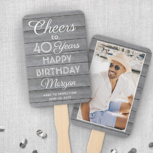 Éventail Joyeux Anniversaire Rustique Bois Élégant Gris Bla