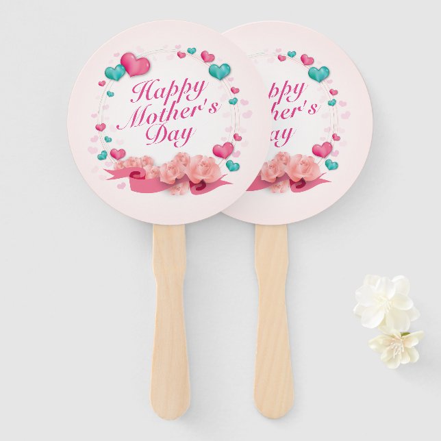 Éventail Joyeux Joyeux Fête des Mères Coeurs bonbons Ventil (Devant et derrière)