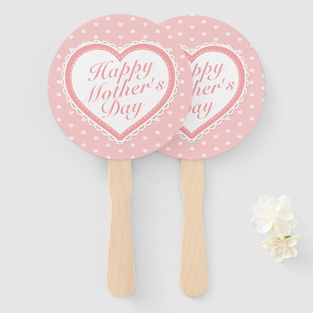 Éventail Joyeux Joyeux Fête des Mères Coeurs roses Ventilat (Devant et derrière)