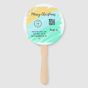 Éventail Joyeux Noël QR code entreprise jaune vert eau
