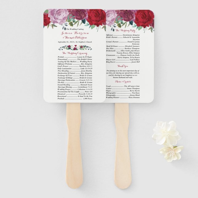 Éventail La collection de Mariages floraux romantiques (Devant et derrière)