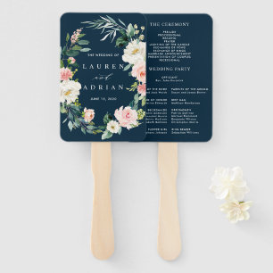 Éventail La marine rougissent fan florale de main de