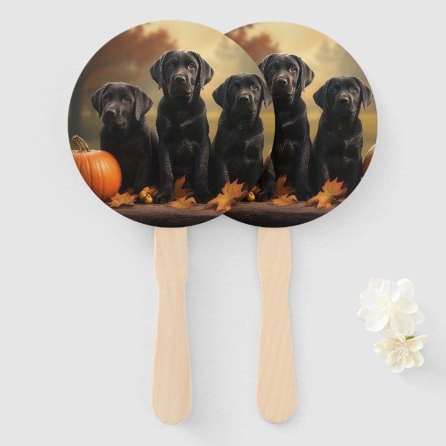 Éventail Labrador Chiot Automne Citrouille de plaisir (Devant et derrière)