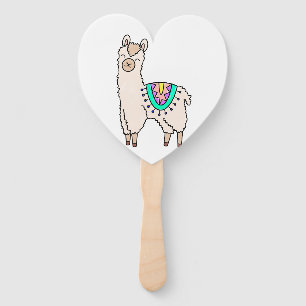 Éventail lama alpaga de dessin animé souriant et heureux