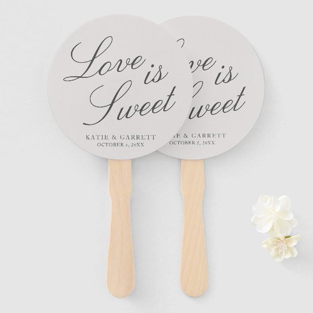 Éventail L'amour est Mariage gris doux et élégant (Devant et derrière)