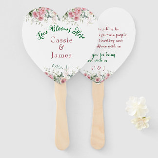 Éventail L'amour fleurit ici Mariage à cœur floral rose