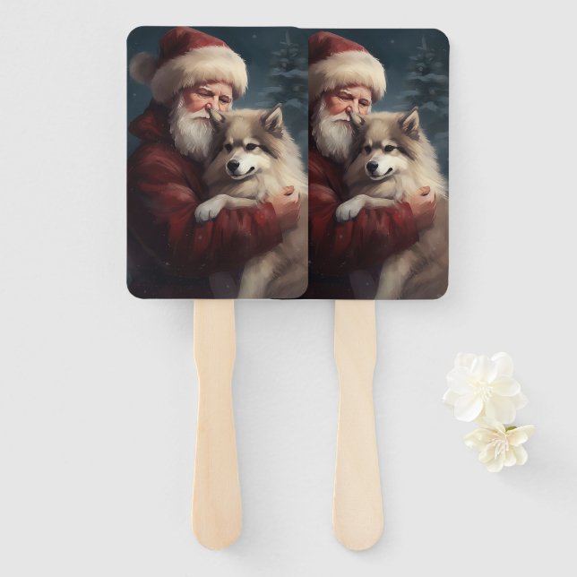Éventail Lapphund finlandais Noël festif du Père Noël (Devant et derrière)
